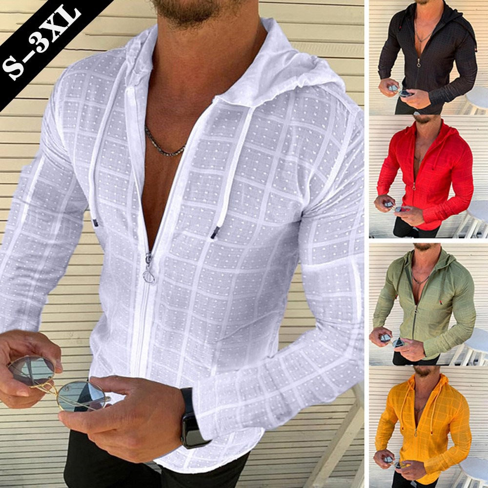 Herren sportlicher Kapuzenpullover mit Reißverschluss und strukturiertem Design Echoarchiv