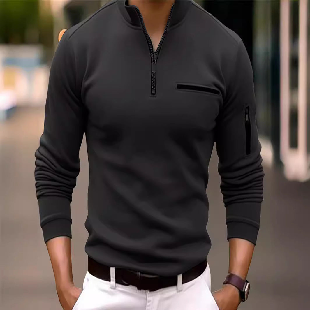 Herren praktischer Pullover mit halbem Reißverschluss und Taschen Echoarchiv