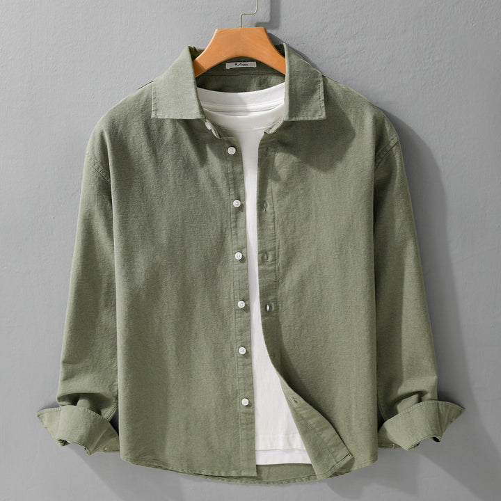 Herren Leichtes Leinen-Baumwoll-Overshirt mit Kentkragen, Relaxed‑Fit und durchgehender Knopfleiste Echoarchiv