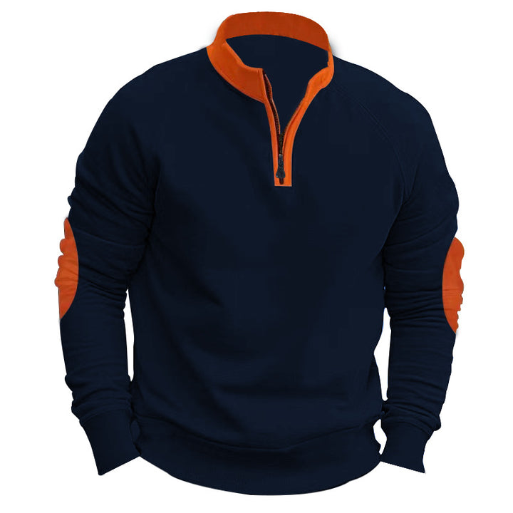 Herren sportlicher Pullover mit Viertelreißverschluss und stylischen Kontrastärmel Echoarchiv