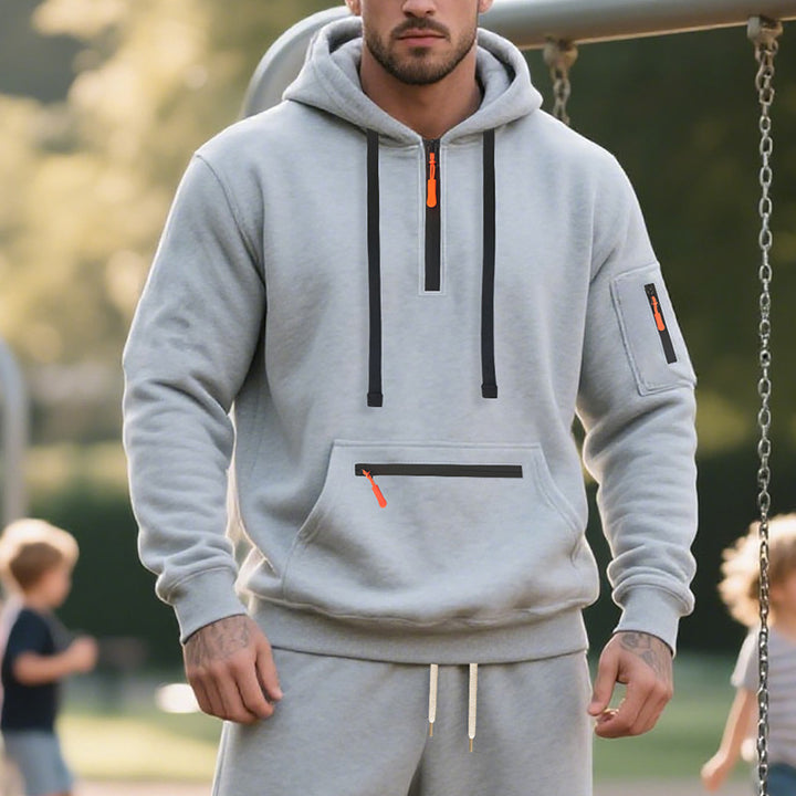 Herren nan funktionaler Kapuzenpullover mit kurzem Frontreißverschluss, wasserabweisenden Zippern und Utility-Ärmeltasche Echo Archiv