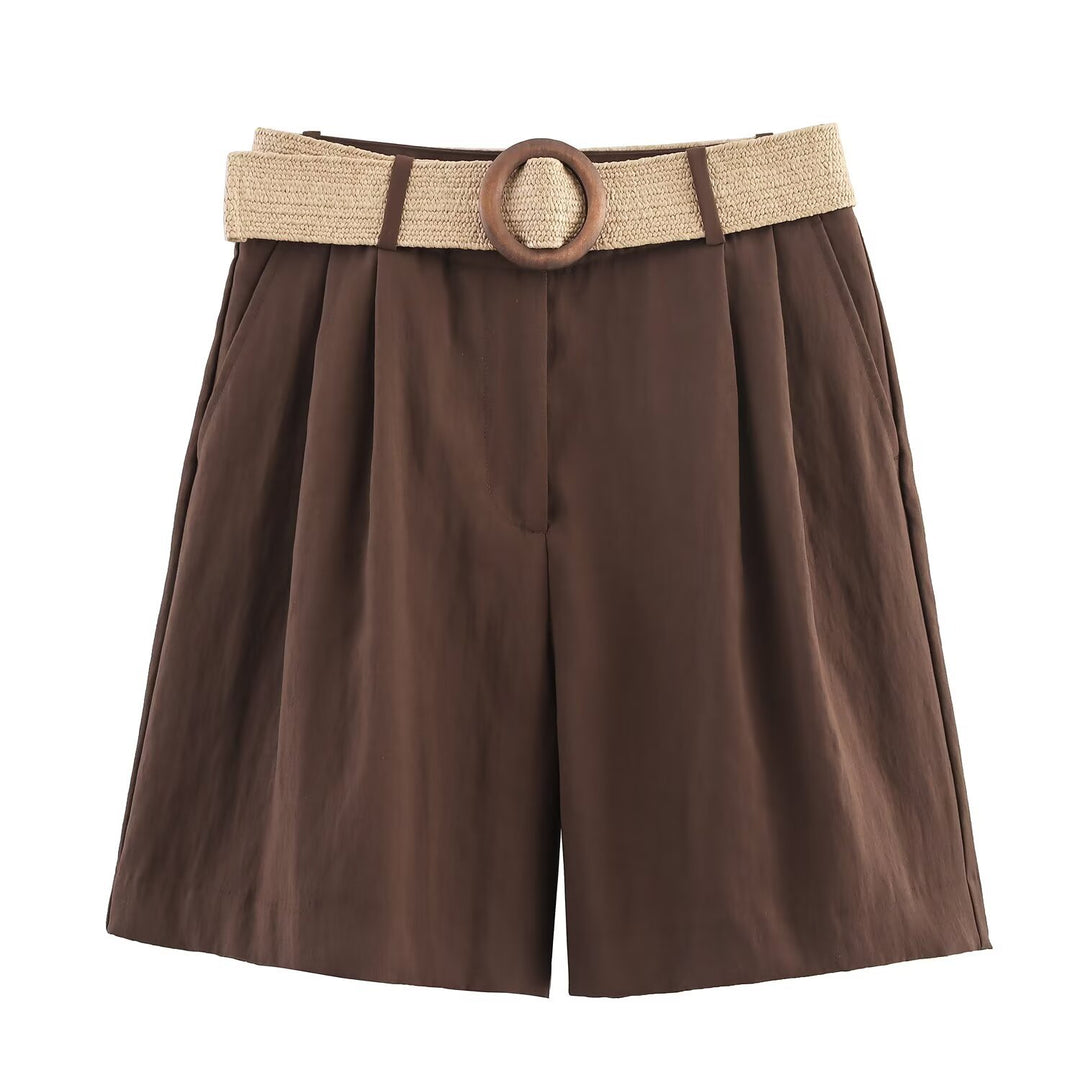Damen elegante Shorts mit breitem, geflochtenem Gürtel Echo Archiv