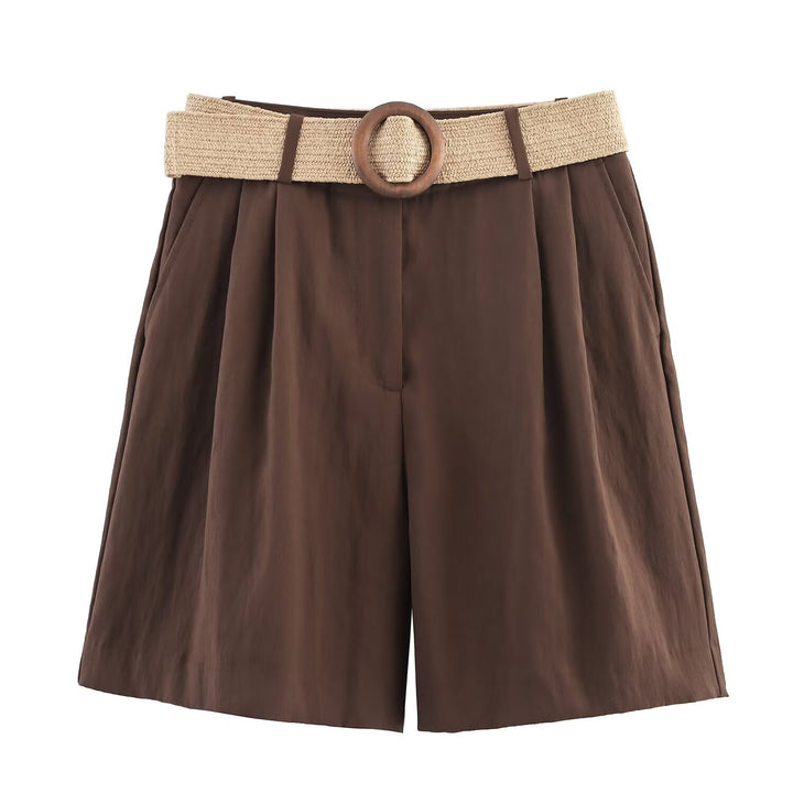 Damen elegante Shorts mit breitem, geflochtenem Gürtel Echo Archiv