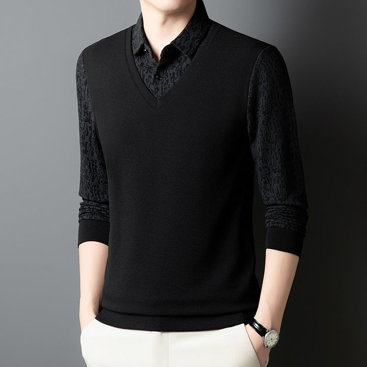 Herren eleganter V-Ausschnitt Pullover mit strukturiertem Ärmel Echoarchiv