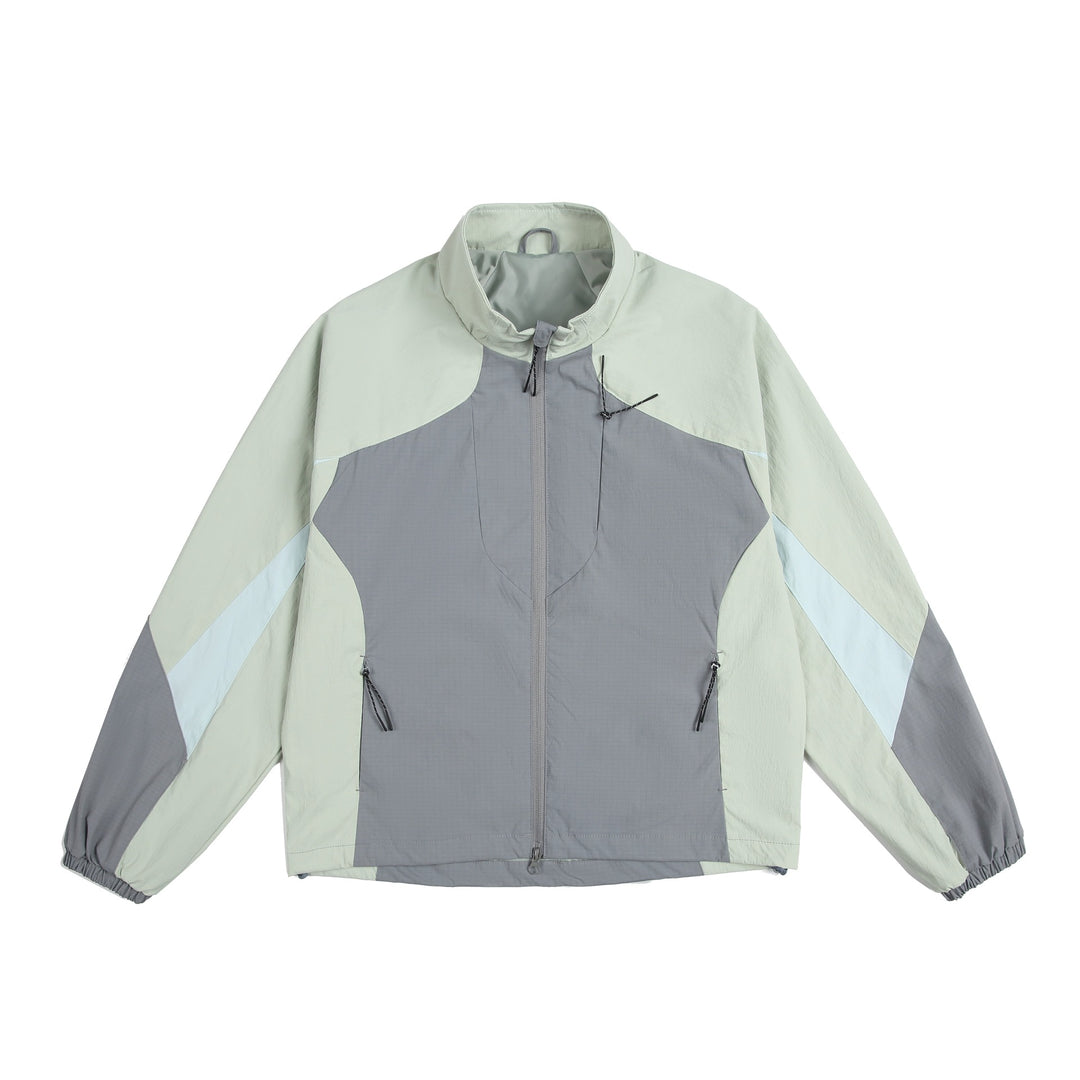 Unisex Leichte Windjacke mit hohem Kragen, Farbmix‑Paneelen und verstellbarem Saum Echoarchiv
