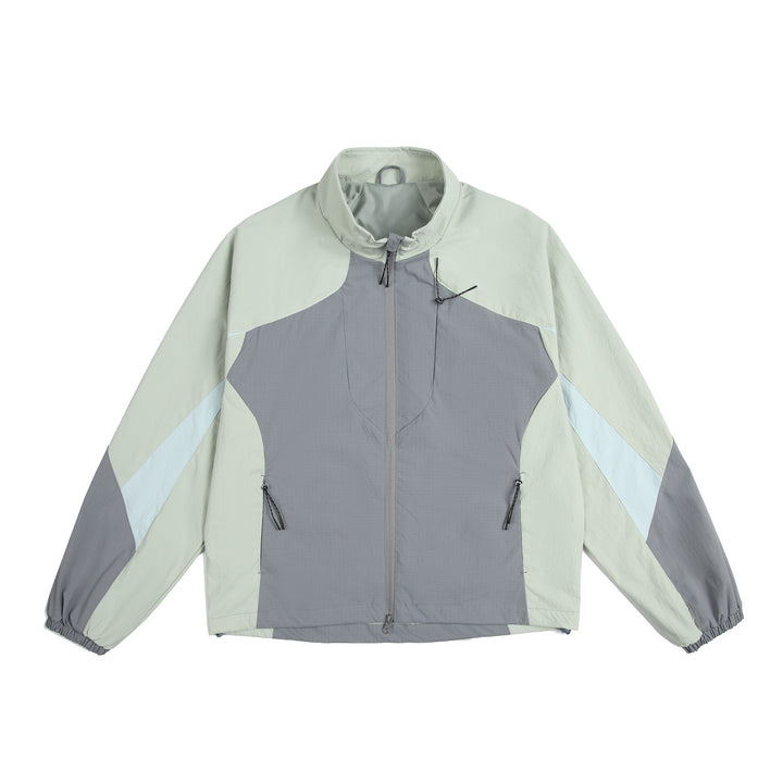 Unisex Leichte Windjacke mit hohem Kragen, Farbmix‑Paneelen und verstellbarem Saum Echoarchiv