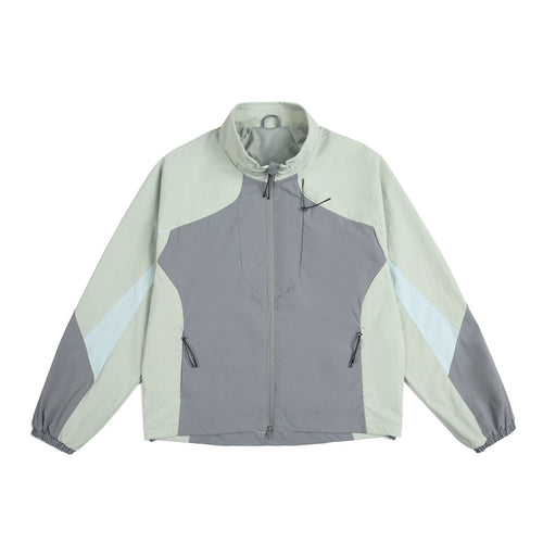 Unisex Leichte Windjacke mit hohem Kragen, Farbmix‑Paneelen und verstellbarem Saum Echoarchiv