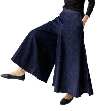 Damen Weite Denim Culotte-Hose mit Eingrifftaschen Echoarchiv