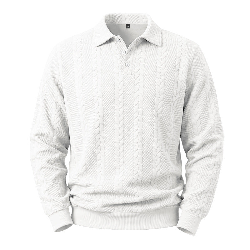 Herren Kabelstrick-Polo-Pullover aus Baumwollmischung mit Rippbündchen Echoarchiv