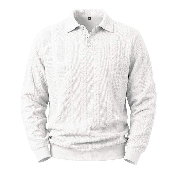 Herren Kabelstrick-Polo-Pullover aus Baumwollmischung mit Rippbündchen Echoarchiv