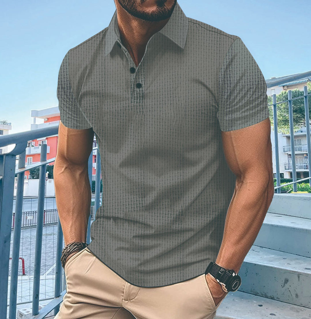 Herren modisches Kurzarm-T-Shirt mit strukturiertem Design und eleganter Knopfleiste Echoarchiv