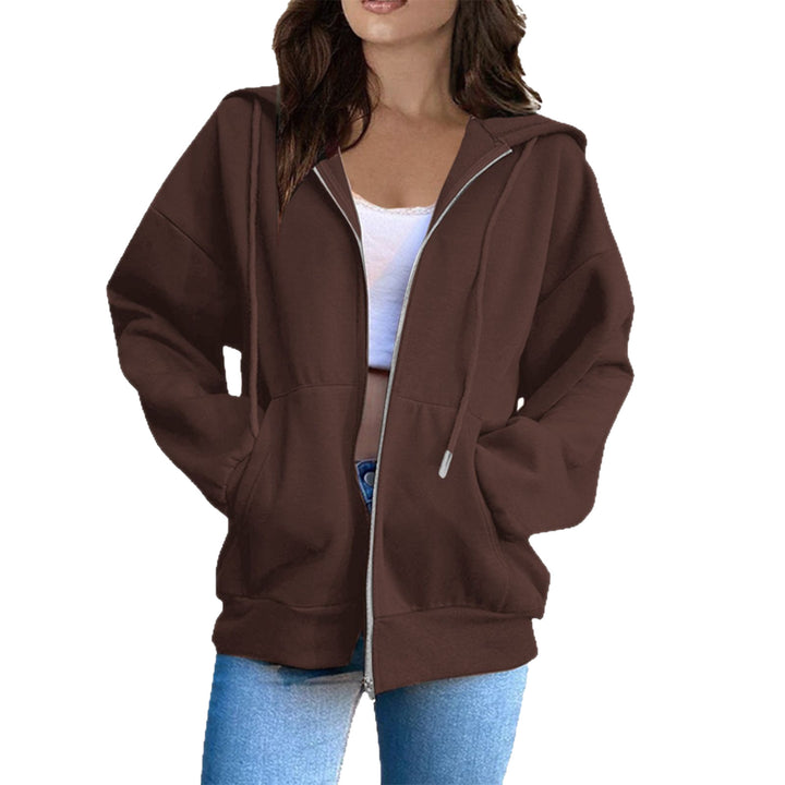Damen oversized Kapuzenjacke mit durchgehendem Reißverschluss, Kängurutaschen und weichem Innenfutter – Célinea