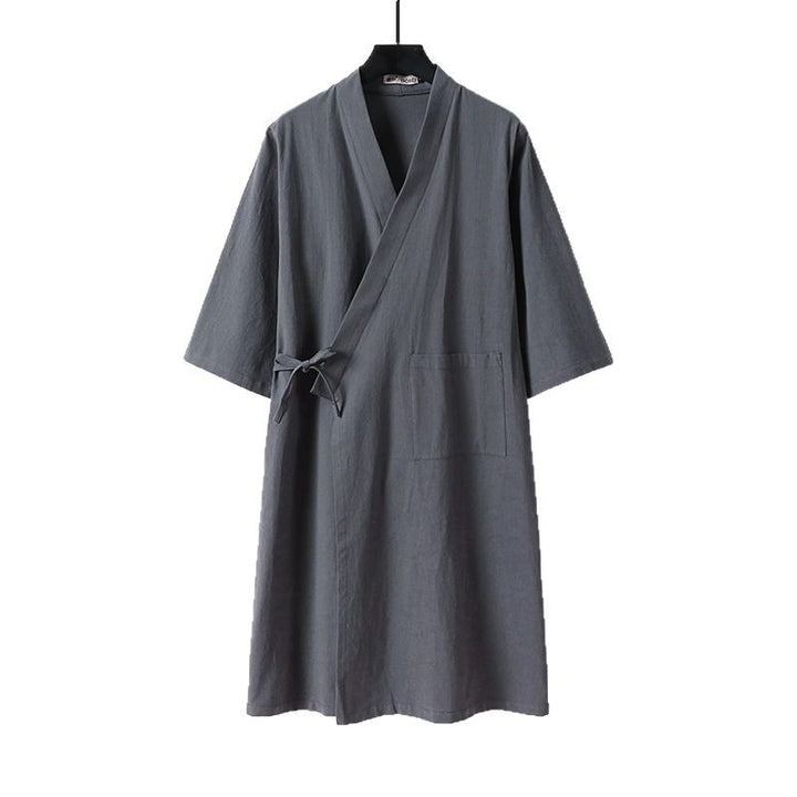 Unisex Oversize Kimono-Mantel aus Baumwollmischung mit Bindeband und Dreiviertelärmeln Echoarchiv