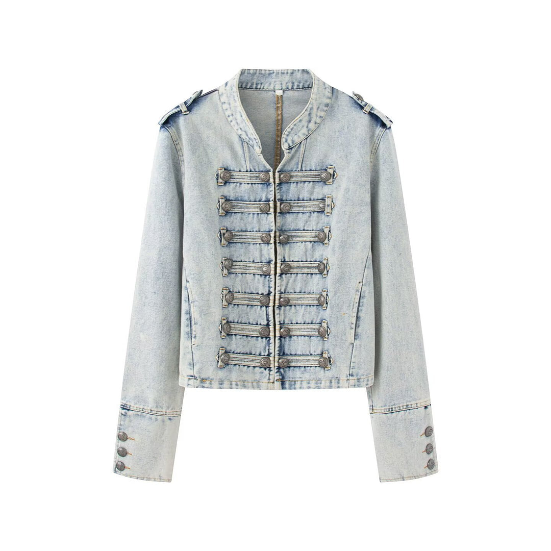 Damen Jeansjacke im Military-Stil mit dekorativer Zierknopfleiste Echo Archiv