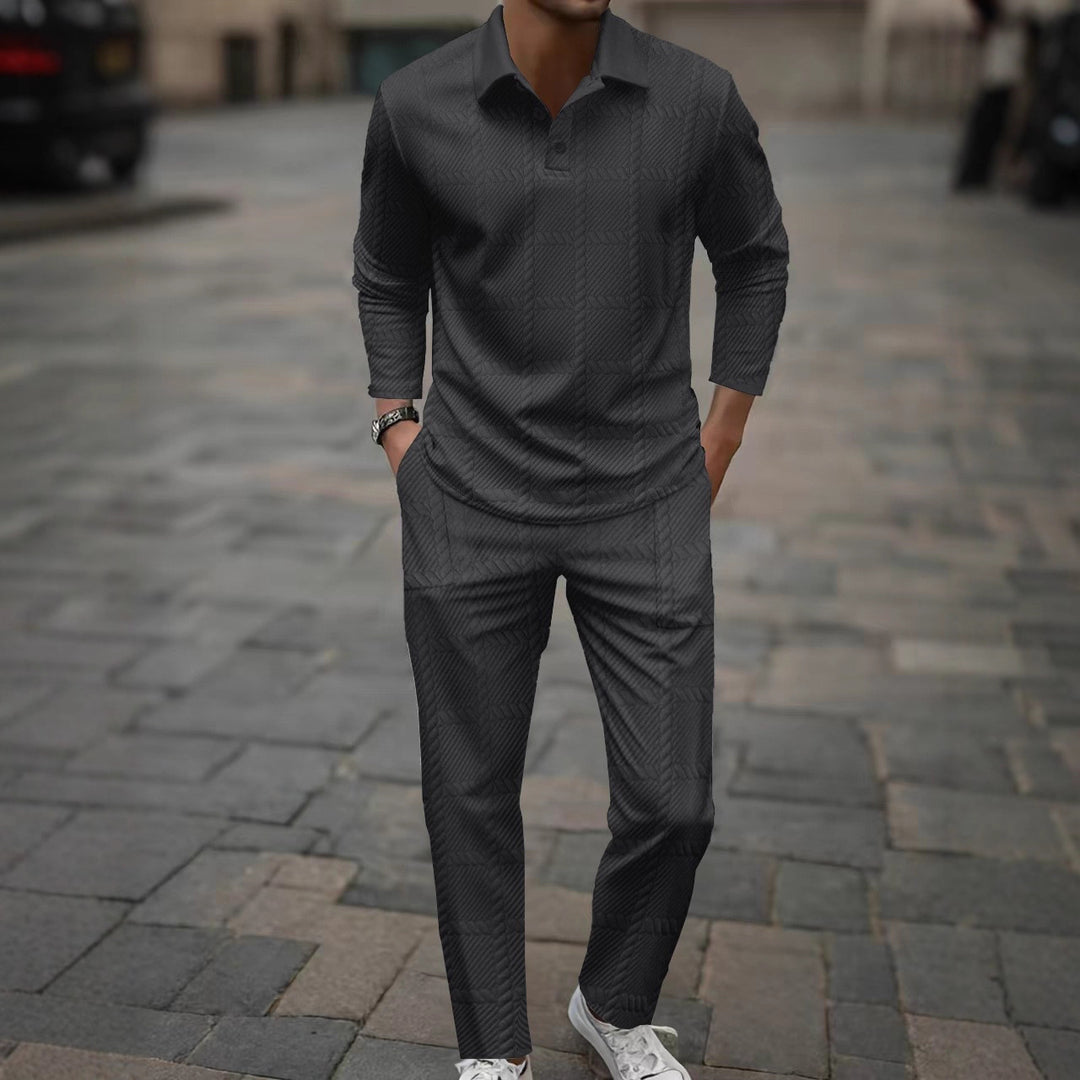 Herren modisches Langarm-Poloshirt und Slim-Fit Hose Set Echoarchiv