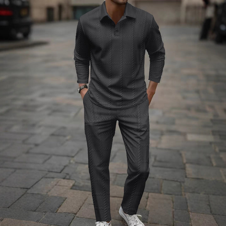 Herren modisches Langarm-Poloshirt und Slim-Fit Hose Set Echoarchiv