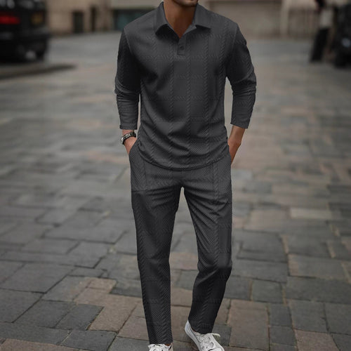 Herren modisches Langarm-Poloshirt und Slim-Fit Hose Set Echoarchiv