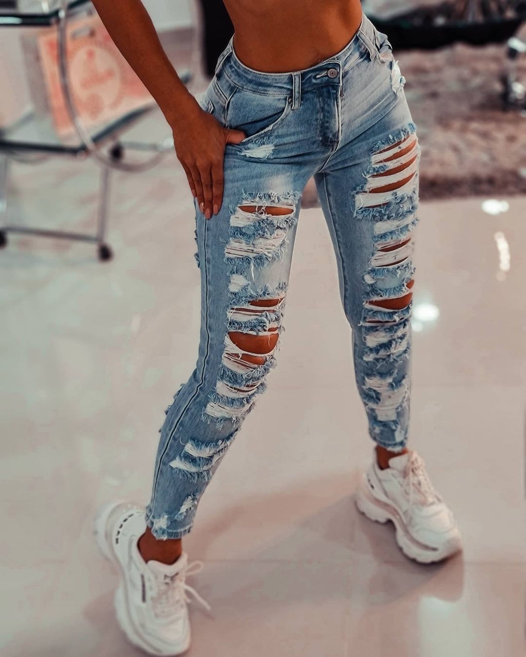 Damen Skinny-JEchoarchivns im distressed Look Echoarchiv