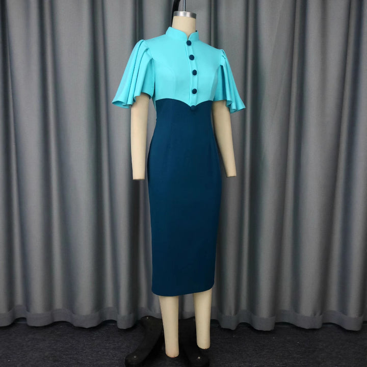 Damen figurbetontes Kleid mit eleganter Stehkragen und kunstvollen Puffärmeln Echo Archiv
