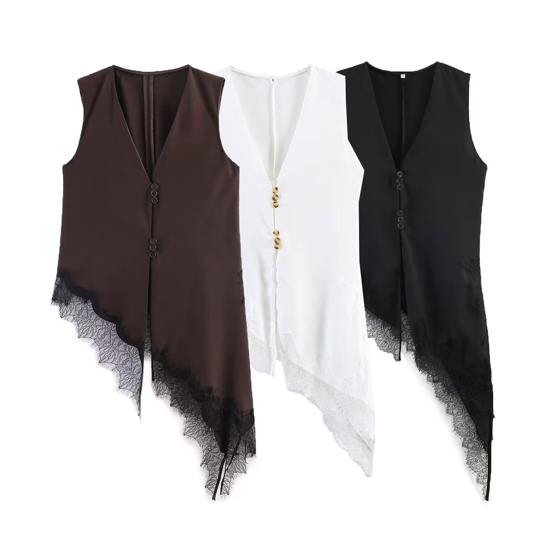 Damen asymmetrische Weste mit eleganter Spitze Echo Archiv