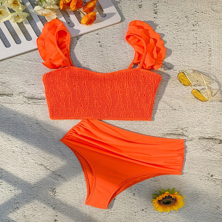 Damen Bikiniset mit hohem Taillenbund und eleganten Rüschendetails Echo Archiv