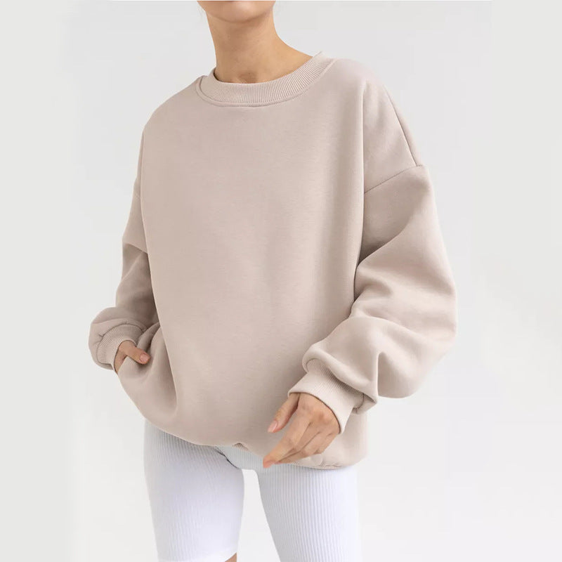 Damen oversized Sweatshirt mit Rundhalsausschnitt, French-Terry Innenfutter und überschnittener Schulter – Avérine