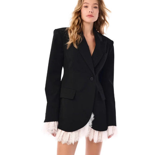 Damen nan längerer taillierter Blazer-Mantel mit Reverskragen und Pattentaschen Echo Archiv