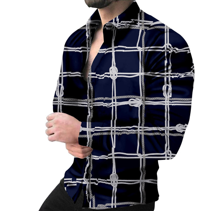 Herren Modernes Langarmhemd mit kreativem Kettenmuster Echoarchiv