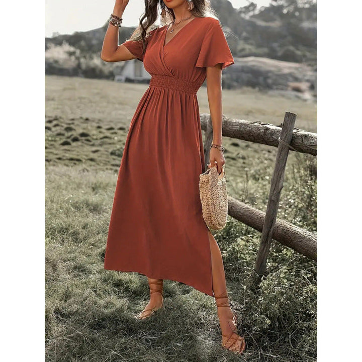 Damen Maxikleid mit fließendem Schnitt und Wickeldetails Echoarchiv