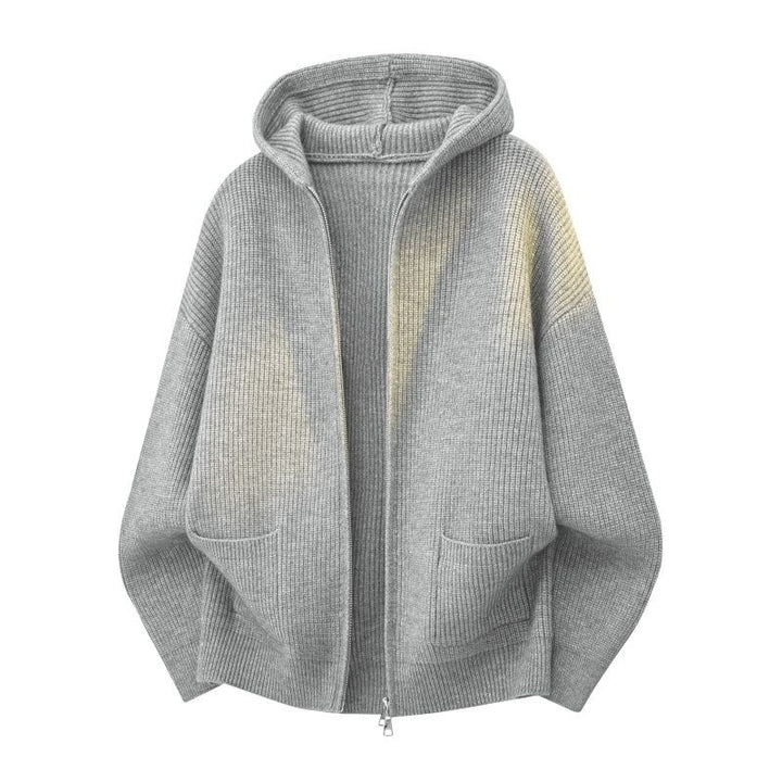 Damen Kuschelige Oversize-Rippstrick-Kapuzenjacke mit Zwei-Wege-Reißverschluss & aufgesetzten Taschen Echoarchiv