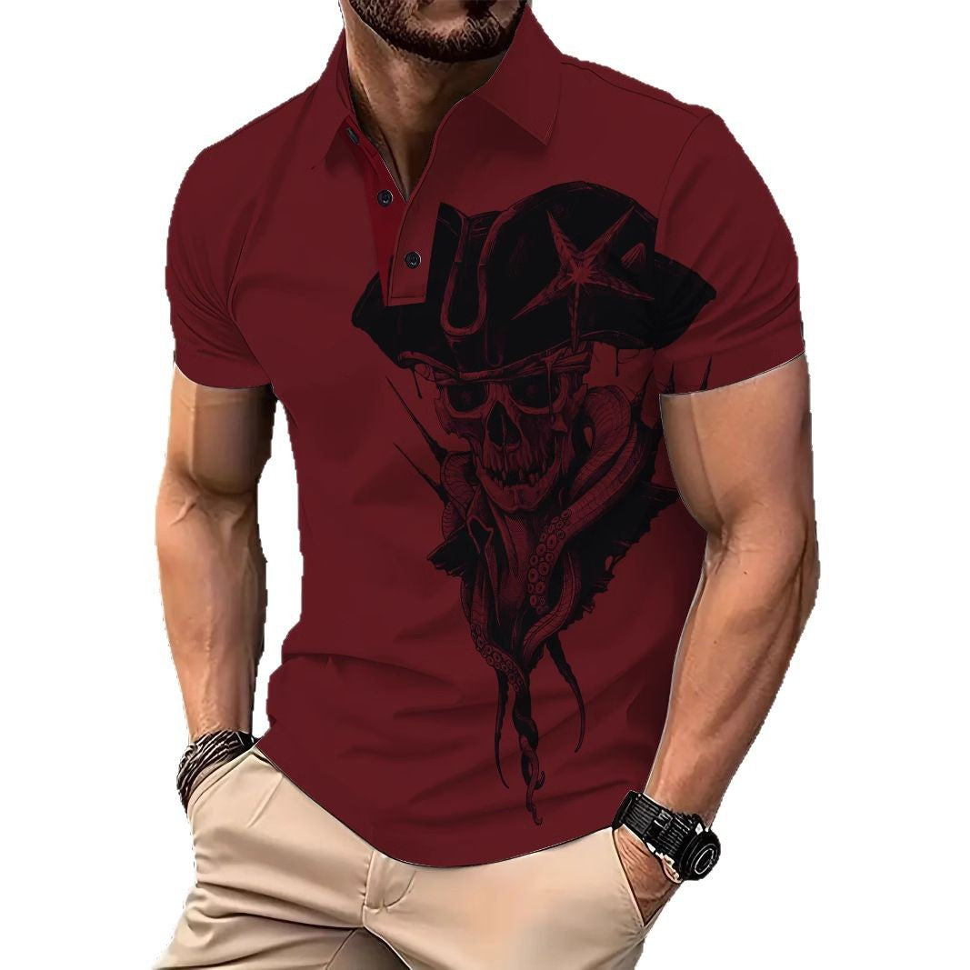 Herren Poloshirt mit kreativem Piratenmotiv Echoarchiv