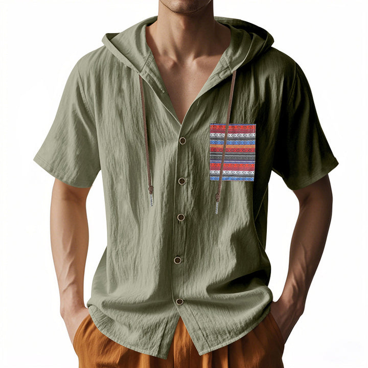 Herren lässiges Hoodie-Hemd mit Knopfleiste und buntem Druckmuster Echoarchiv