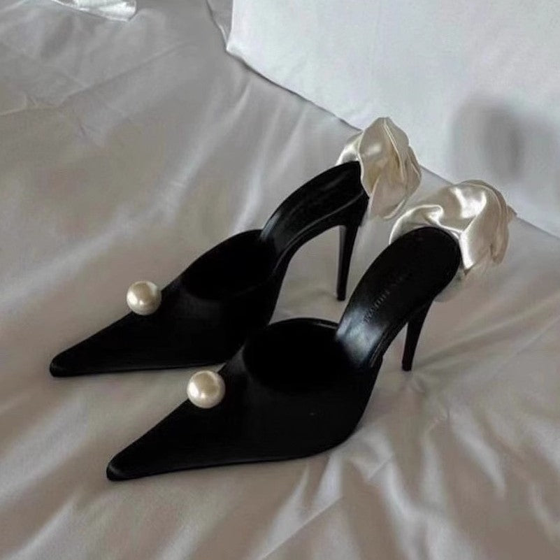 Damen spitze Satin-Flower Stiletto-Mules mit Perlenapplikation Echo Archiv