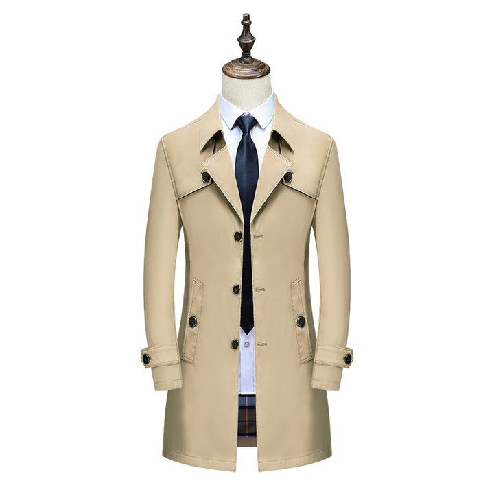 Herren Eleganter Slim-Fit Trenchcoat mit klassischer Knopfleiste und verstellbaren Manschetten Echoarchiv