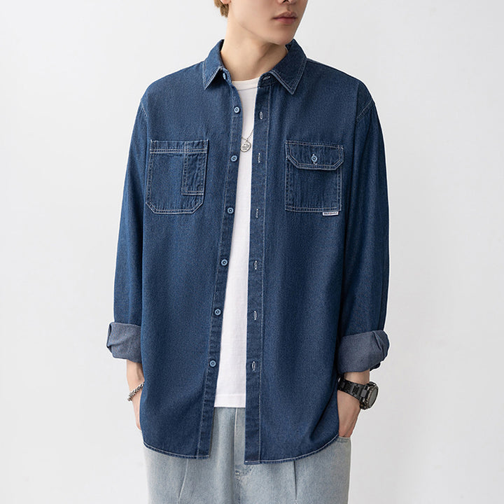 Herren Lässiges Jeanshemd mit Klappentaschen Echoarchiv