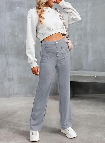 Damen Hochtaillierte weite Hose mit Knopfleiste und aufgesetzten Taschen Echo Archiv
