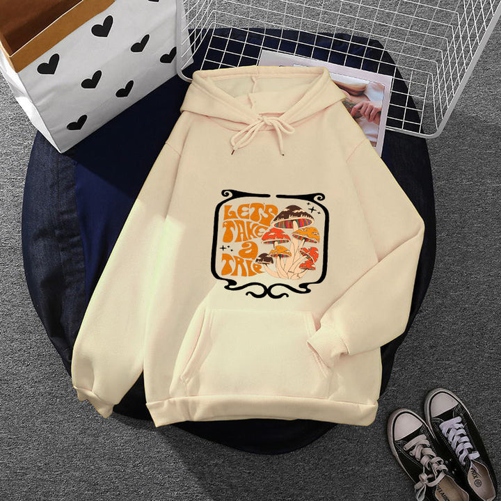 Damen leichter Oversize Kapuzenpullover mit Herz‑EKG‑Motiv, langen Kordeln und elastischem Bund – Auréline