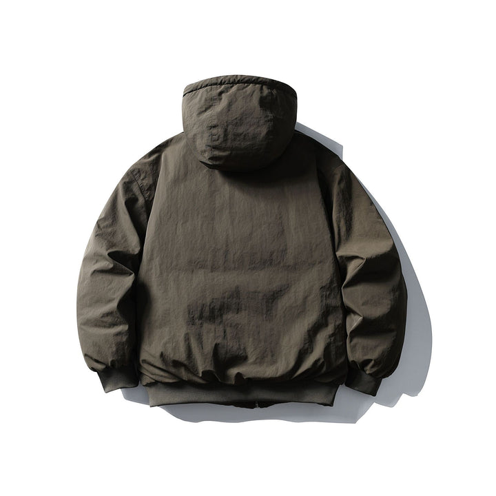Unisex Boxy wattierte Kapuzenjacke mit Kängurutasche und Rippbündchen Echoarchiv