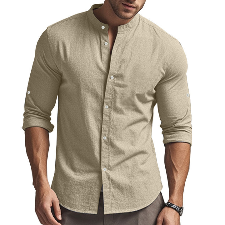 Herren elegantes Langarmhemd mit modernem Stehkragen und praktischen Knopfdetails Echoarchiv