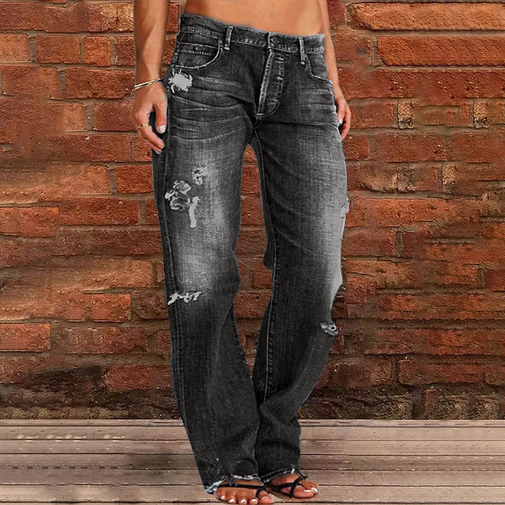 Damen nan weite zerrissene Jeans mit hoher Taille Relaxed Fit und ausgefranstem Saum Echo Archiv
