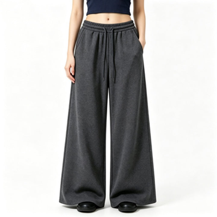 Damen weite High-Waist Loungehose mit elastischem Bund, Kordelzug und fließendem Jersey – Avélisse