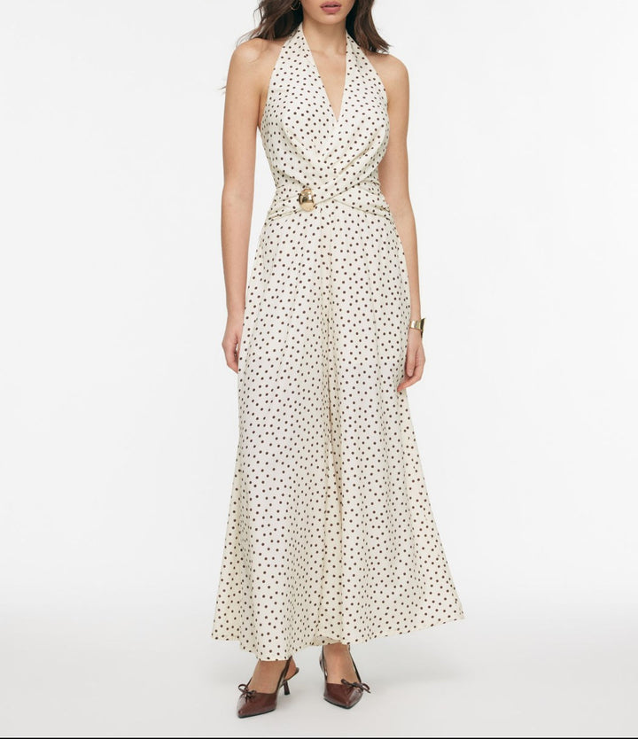 Damen eleganter Jumpsuit mit tiefem Ausschnitt und schwingendem Bein Echo Archiv