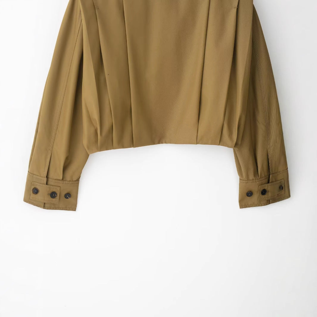 Damen Kurzgeschnittene Trenchjacke im Boxy-Schnitt mit breitem Revers und Epauletten Echoarchiv