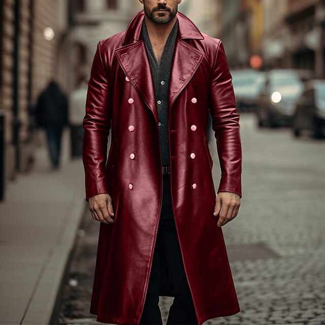 Herren Doppelreihiger Ledermantel im Trenchcoat‑Stil mit schmaler Taille Echo Archiv