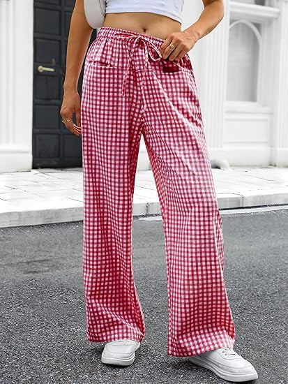 Damen Weit geschnittene Karohose mit elastischem Bund und praktischen Taschen Echo Archiv