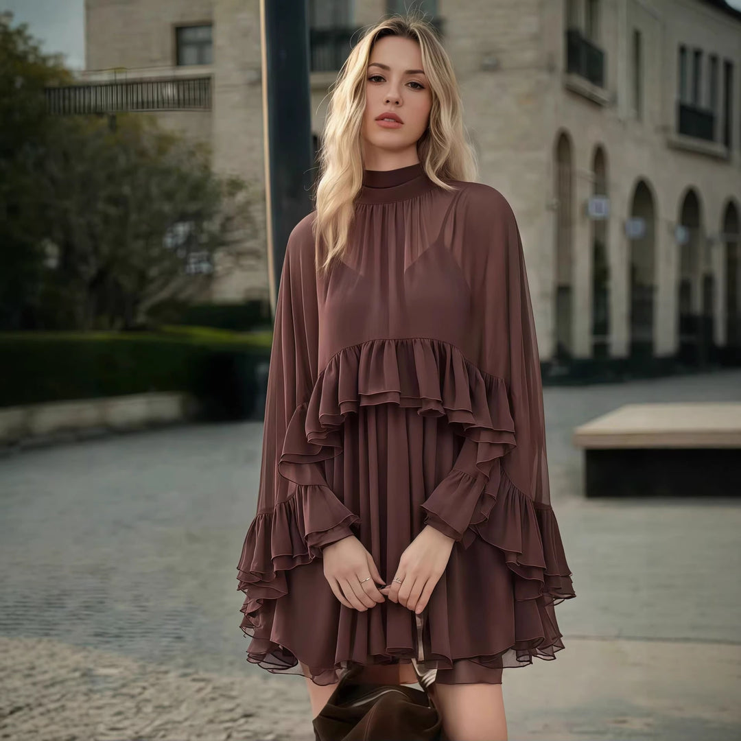 Damen romantisches Chiffonkleid mit Volants und weitem Saum Echo Archiv