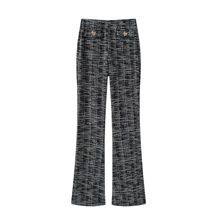 Damen elegante Karohose mit schmalem Schnitt und dekorativen Knöpfen Echo Archiv