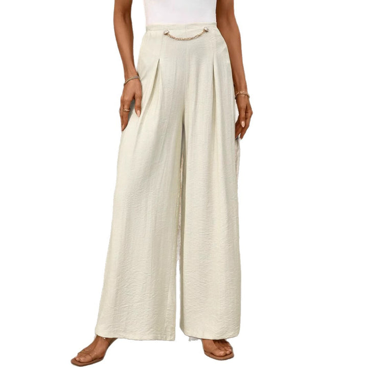 Damen High-Waist Palazzo-Hose mit weitem Bein, Bundfalten und Zierkettendetail – Avérine