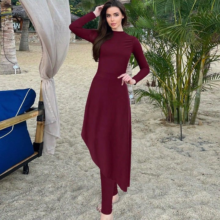 Damen eleganter Strandanzug mit asymmetrischem Schnitt und langen Ärmeln Echo Archiv