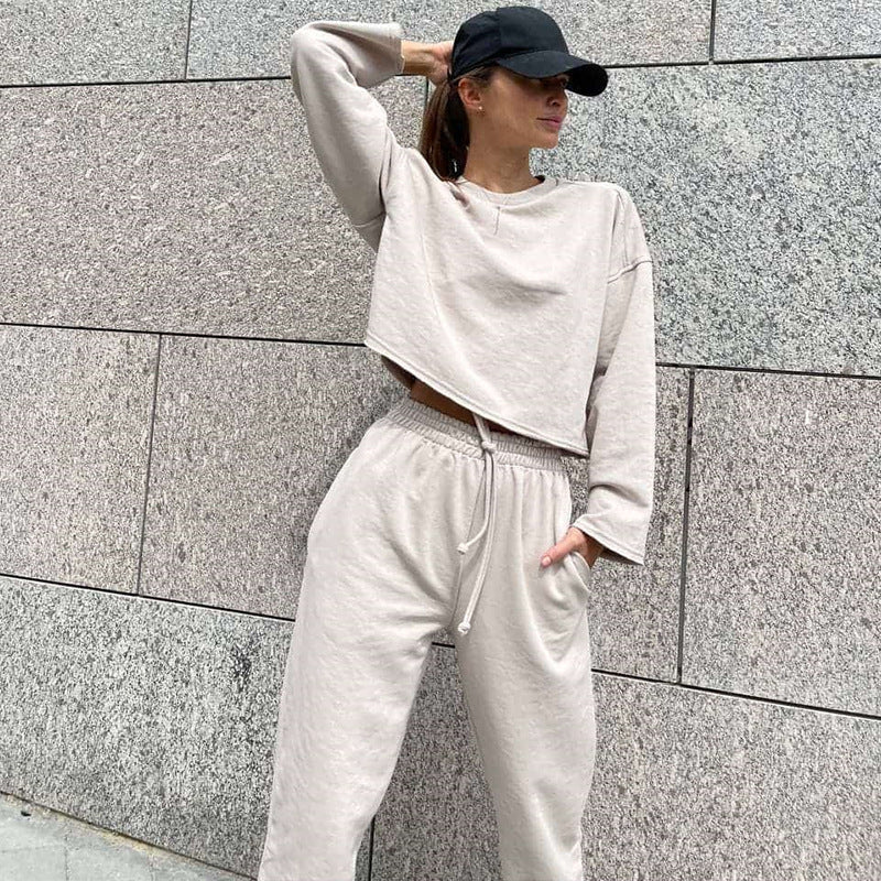 Damen lässiges Oversize-Lounge-Set mit weitem Crewneck-Sweater und elastischer Kordelbund-Jogginghose – Avérine
